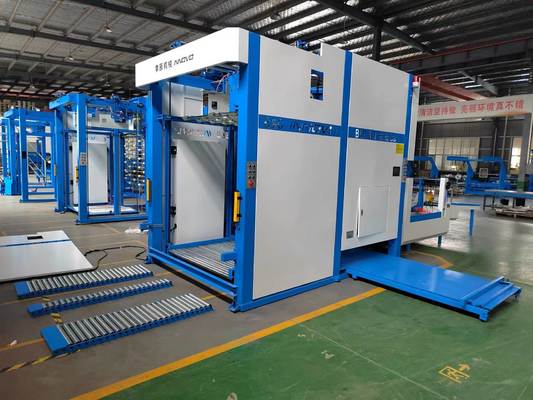 Auto Flip Flop Pallet Stacker Machine Designed for Flute Laminating Packaging Lines Featuring Automated Paper Handling and Integrated System Components