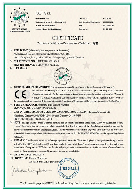 China Anhui Innovo Bochen Machinery Manufacturing Co., Ltd. Certification